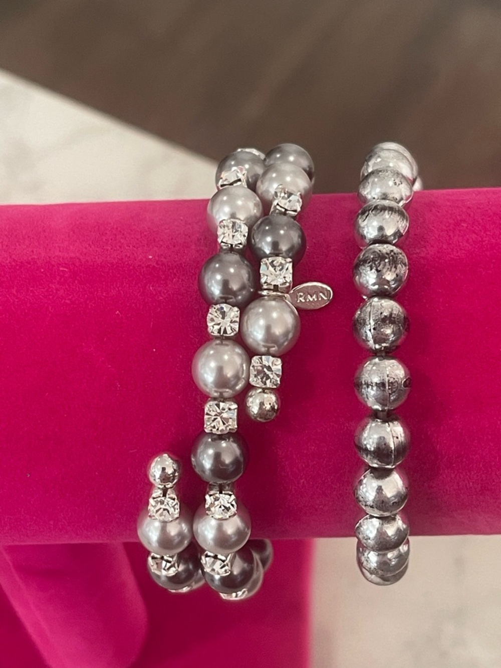 Gray Pearl & Crystal Stretch Bracelet Set by RMN